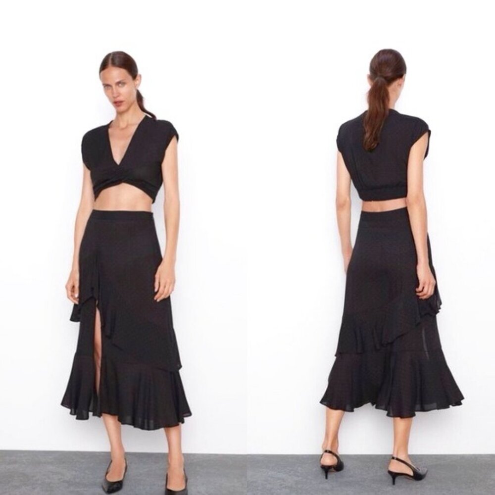 NWT Zara Ruffled Polka Dot Maxi Skirt size XS